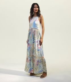 Vestido Longo Sem Mangas Estampa Floral