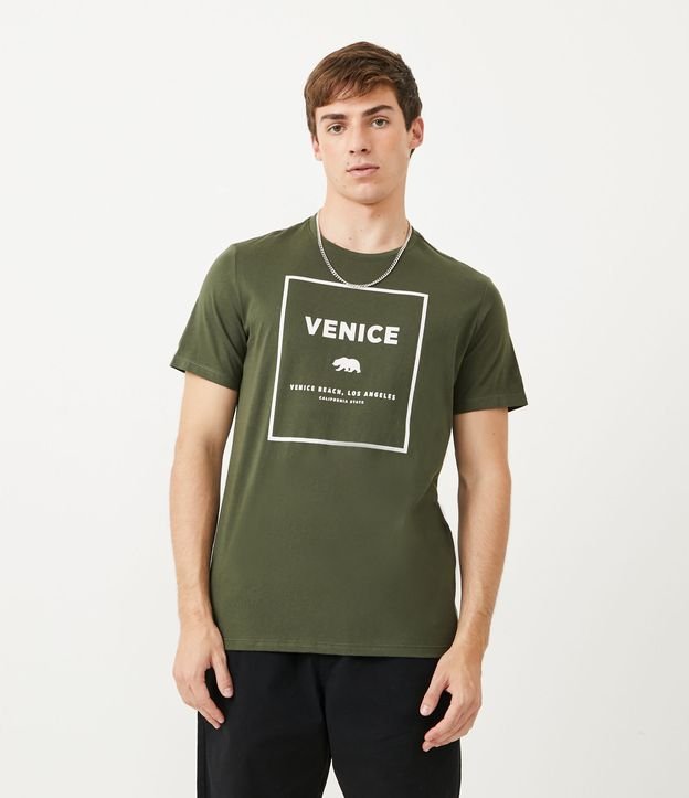 Camiseta em Algodão com Estampa Califórnia - Cor: Verde - Tamanho: PP