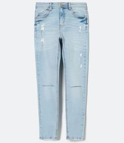 Calça Skinny Cropped Jeans Lisa com Rasgos e Puídos