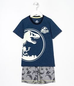 Pijama Infantil Curto Estampa Jurassic World Brilha no escuro  - Tam 5 ao 14 anos