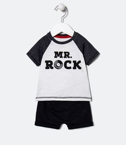Conjunto Infantil Camiseta Estampa Mr. Rock com Bermuda - Tam 3 a 18 meses