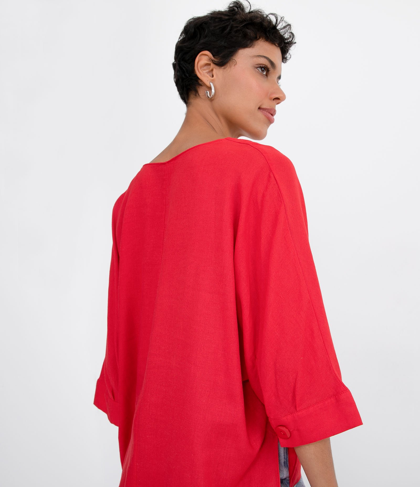 Blusa Decote V Manga 3/4 em Linho  Rosa 5