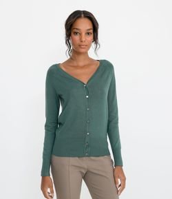 Cardigan Tricô Decote V Fechamento em Botões