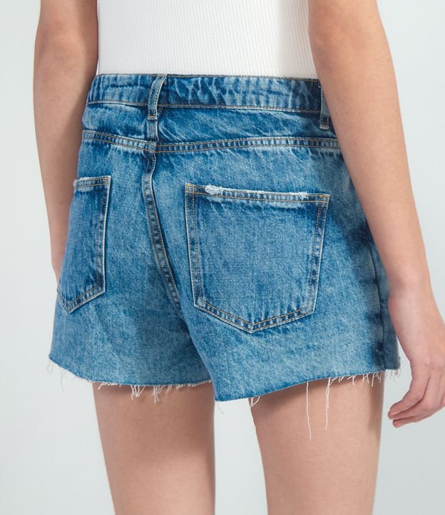 Short Saia Jeans Liso com Barra Desfiada e Botões | Blue Steel | Azul | 36