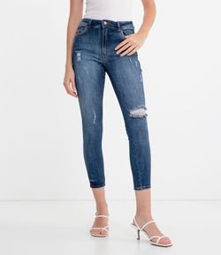 Calça Skinny Cropped Jeans com Puídos