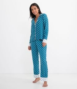 Pijama Americano Manga Longa Estampa Poá com Calça