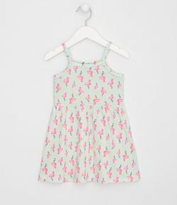 Vestido Infantil Alças Flamingos com Minipompons - Tam 1 a 4 anos