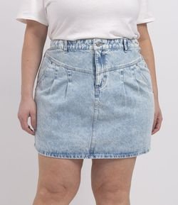 Saia Curta Jeans com Pregas Curve & Plus Size