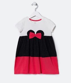 Vestido Infantil com Orelhas da Minnie e Glitter - Tam 1 a 6 anos
