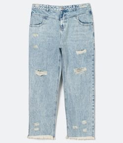 Calça Reta Jeans Lisa com Rasgos Curve & Plus Size