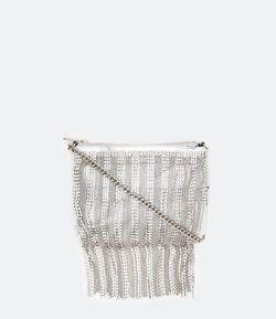 Bolsa Baguete Transversal Franjas de Strass