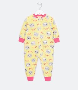 Pijama Macacão Infantil em Fleece Estampa de Ursinho Dormindo - Tam 1 a 4 anos
