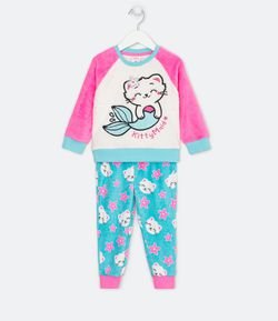 Pijama Infantil Longo em Fleece Bordado Gatinha Sereia - Tam 1 a 5 anos