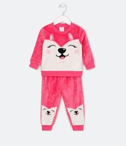 Pijama Infantil Longo em Fleece Bordado de Raposinha - Tam 1 a 4 anos