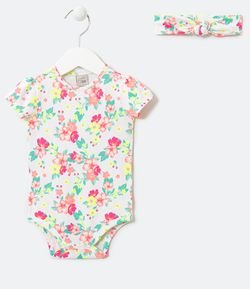 Body Infantil Estampa Floral Neon com Faixa- Tam 0 a 18 Meses