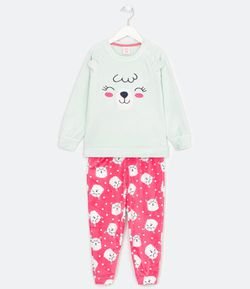 Pijama Infantil Longo em Fleece Bordado de Lhama - Tam 2 a 8 anos