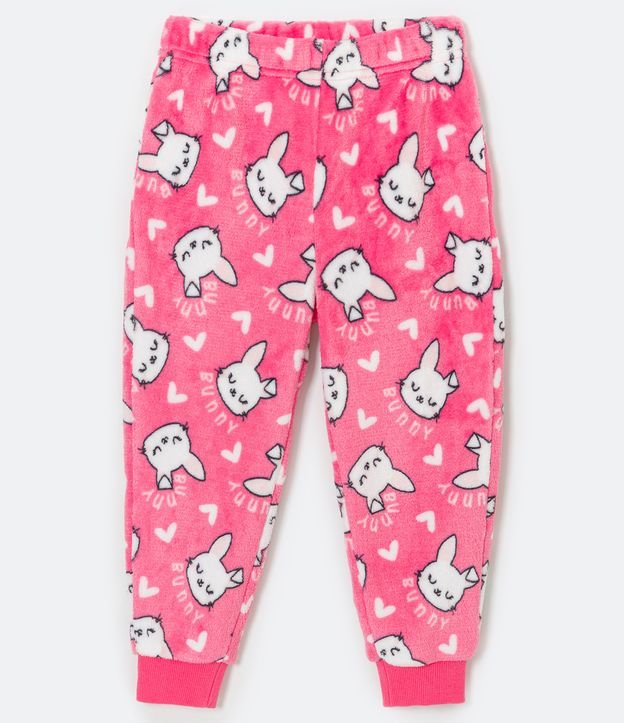 Pijama Largo Infantil en Fleece con Bordado de Conejo - Talle 1 a 5 años Rosado 4