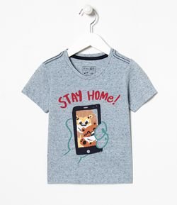 Camiseta Infantil Estampa Stay Home - Tam 1 a 5 anos 