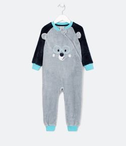 Pijama Macacão Infantil em Fleece Bordado de Ursinho - Tam 1 a 4 anos
