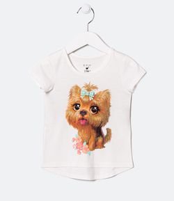 Blusa Infantil Estampa Cachorro com Glitter - Tam 1 a 5 anos