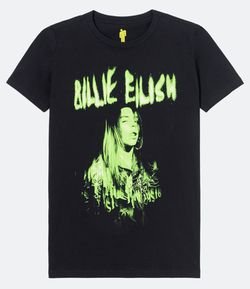Blusa Alongada Manga Curta Estampa Fotoprint Billie Eilish