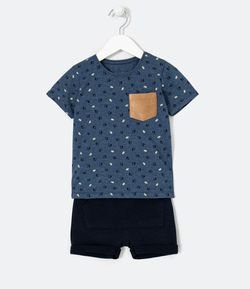 Conjunto Infantil Camiseta Estampa Leões e Bermuda Texturizada - Tam 1 a 5 anos 