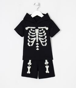 Conjunto Infantil Estampa Esqueleto Brilha no Escuro - Tam 1 a 5 anos