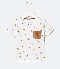 Camiseta Infantil Estampa Leão com Bolsinho - Tam 1 a 5 anos 