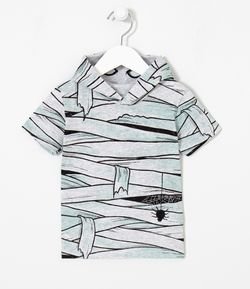 Camiseta Infantil Estampada com Capuz Múmia - Tam 1 a 5 anos