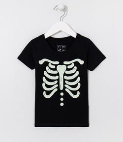 Camiseta Infantil com Estampa Esqueleto - Tam 1 a 5 Anos