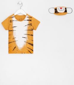 Camiseta Infantil Estampa Tigre com Máscara Focinho - Tam 1 a 5 anos 