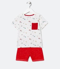 Conjunto Infantil Camiseta Estampa Carrinho com Bermuda - Tam 1 a 5 anos 