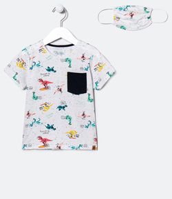 Camiseta Infantil com Máscara Estampa Dinossauros - Tam 1 a 5 anos