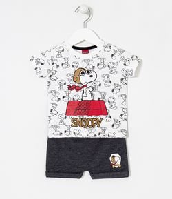 Conjunto Infantil Camiseta e Bermuda Saruel Estampa Snoopy - Tam 0 a 18 meses
