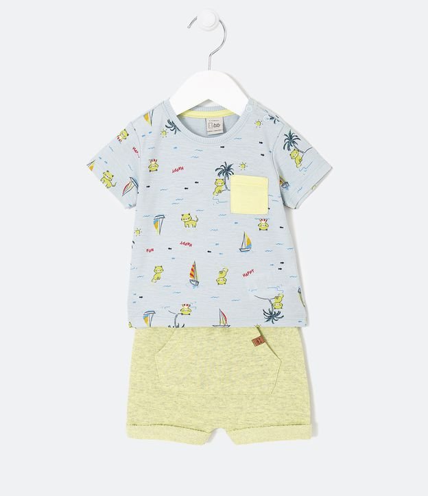 Conjunto Infantil Camiseta e Bermuda - Tam 0 a 18 meses - Cor: Multicores - Tamanho: 0-3M