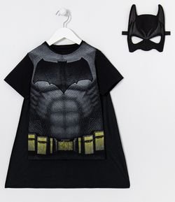 Camiseta Infantil Fantasia Estampa Batman com Capa e Máscara - Tam 4 a 10 anos