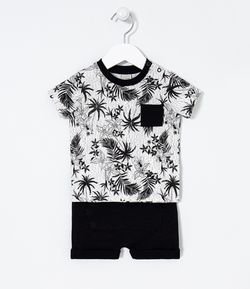 Conjunto Infantil Camiseta Estampa Tropical com Bermuda Saruel - Tam 3 a 18 meses
