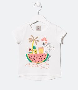 Camiseta Infantil Estampa Gatinho - Tam 1 A 5 anos