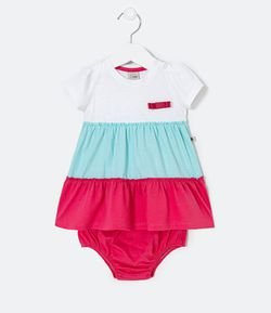 Vestido Infantil Lisa com Recortes e Calcinha - Tam 0 a 18 meses