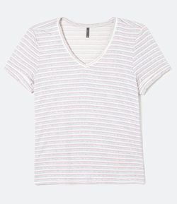 Blusa de Pijama em Viscolycra com Gola V e Estampa Listrada