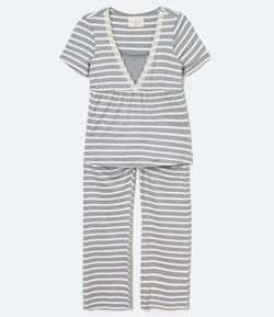 Pijama Maternidade Manga Curta Listrado com Calça 