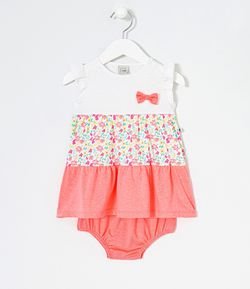 Vestido Infantil Estampa Floral Neon com Calcinha - Tam 0 a 18 meses