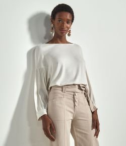 Blusa Ampla Manga 3/4 Canelada com Amarração