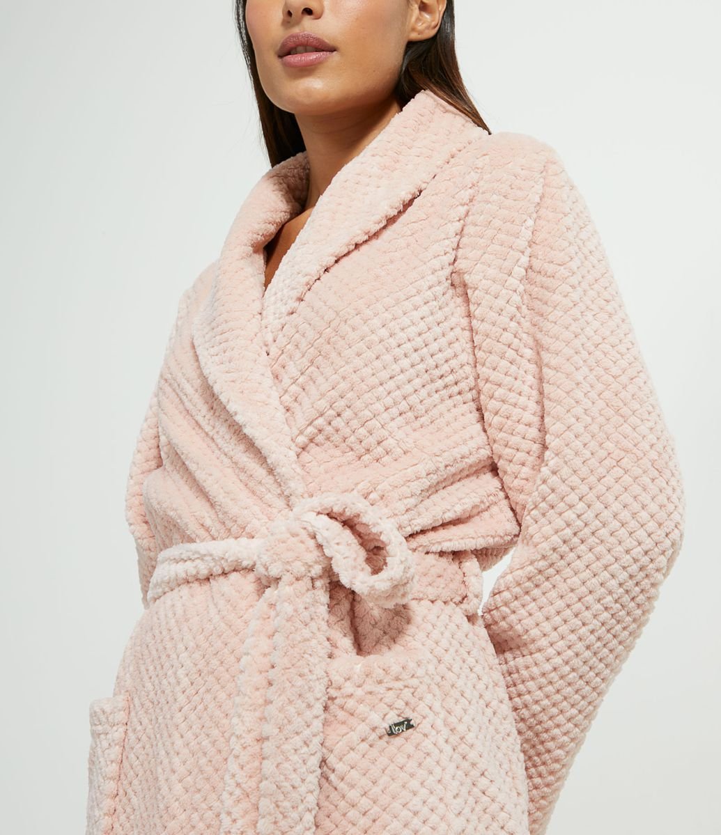 Robe Manga Longa em Fleece com Cinto Faixa e Bolsos Rosa Renner