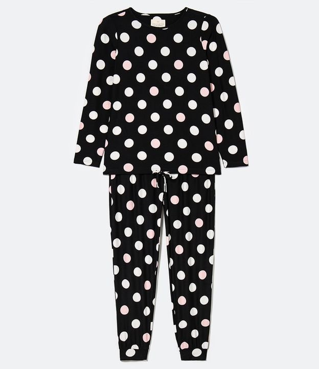 Pijama Remera Manga Larga y Pantalón Estampa Lunares Tacto Suave Negro 5