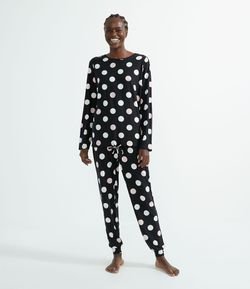 Pijama Longo com  Estampa Poá e Toque Suave