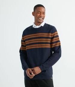 Blusão em Tricô com Estampa de Listras no Peito