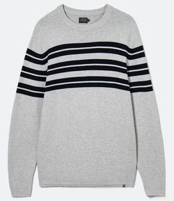 Blusão em Tricô com Estampa de Listras no Peito