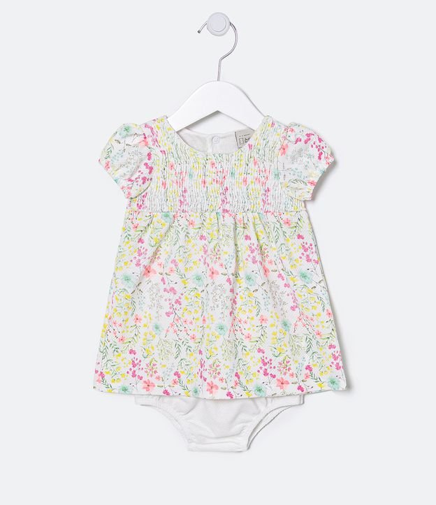 Vestido Infantil Estampa Floral con Bombacha - Talle 0 a 18 meses Blanco 1