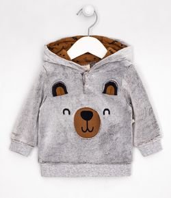 Blusão Infantil em Fleece com Bordado de Urso - Tam 0 a 18 meses